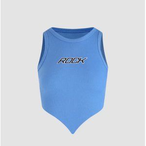 Letter Print Hanky Hem Blue Tank Top